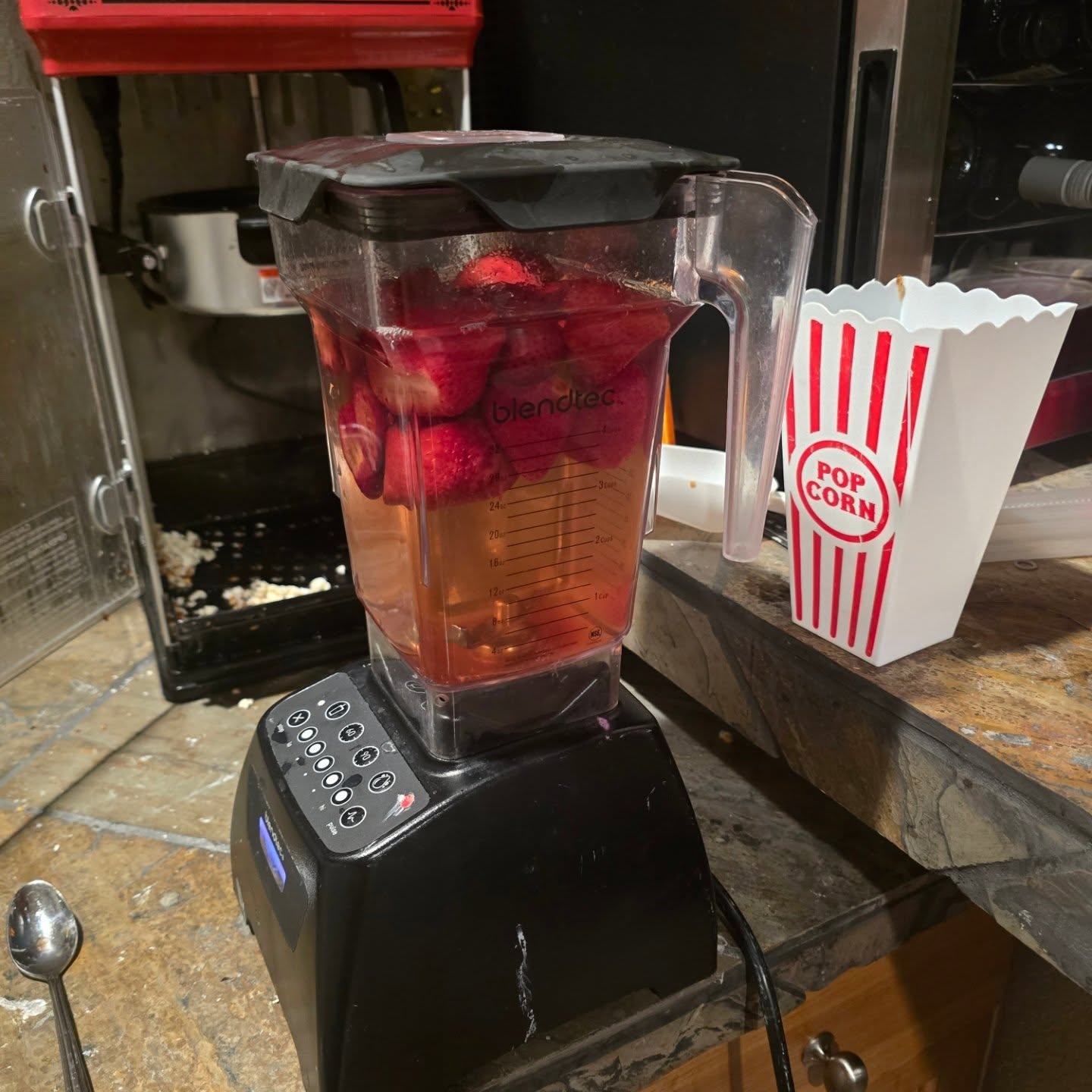 All in with frozen strawberries. 1lb per gallon.