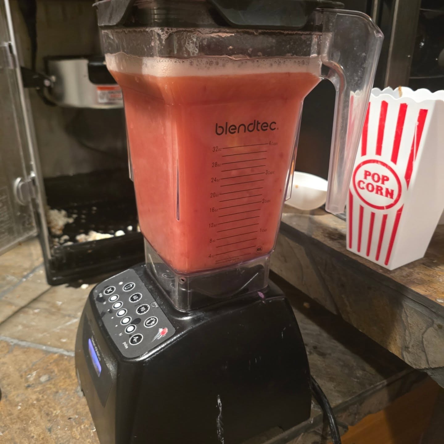 All in with frozen strawberries. 1lb per gallon.